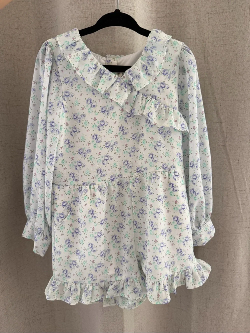 Janie and Jack White Long-Sleeve Floral Ruffle One-Piece
